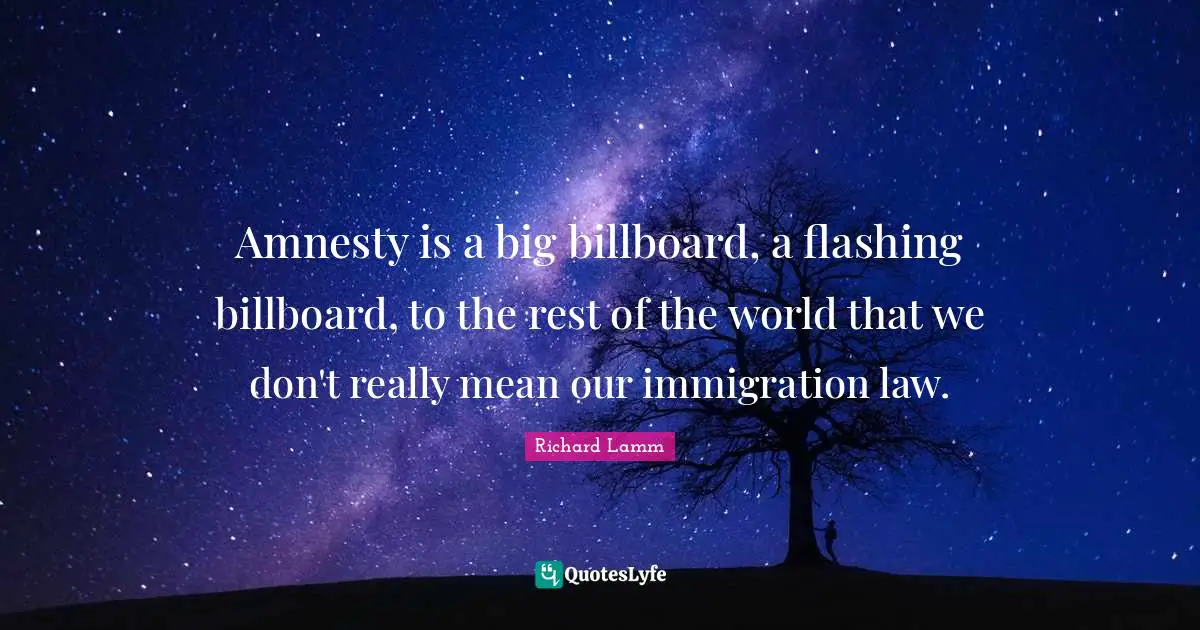 Amnesty is a big billboard, a flashing billboard, to the rest of the world that we don't really mean our immigration law.