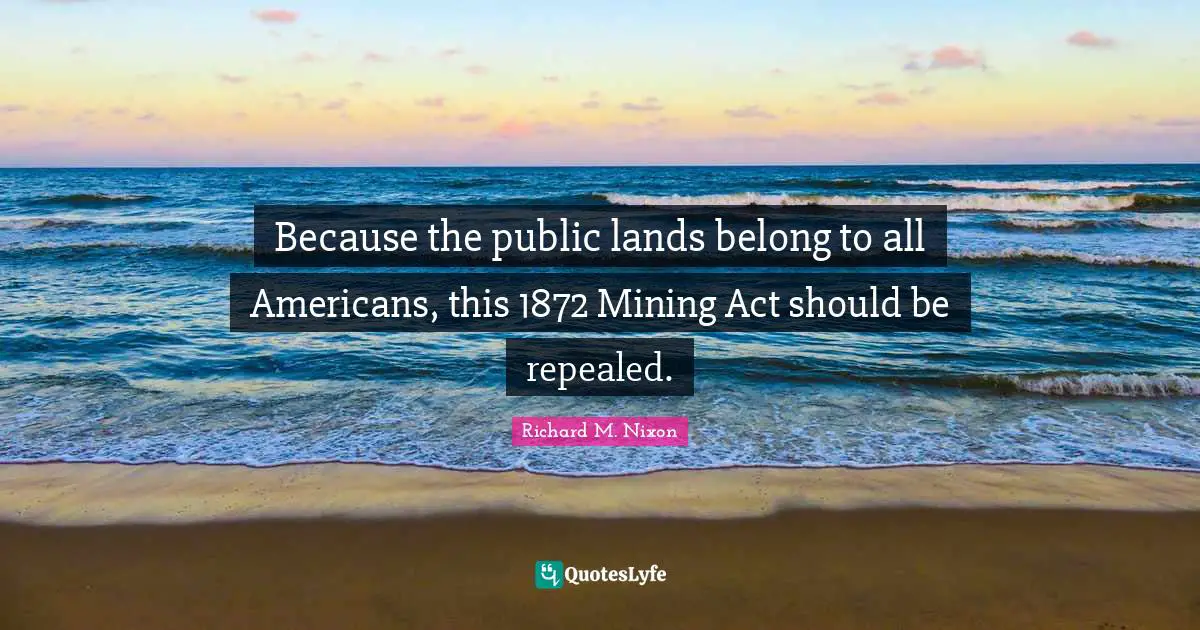 Because the public lands belong to all Americans, this 1872 Mining Act should be repealed.