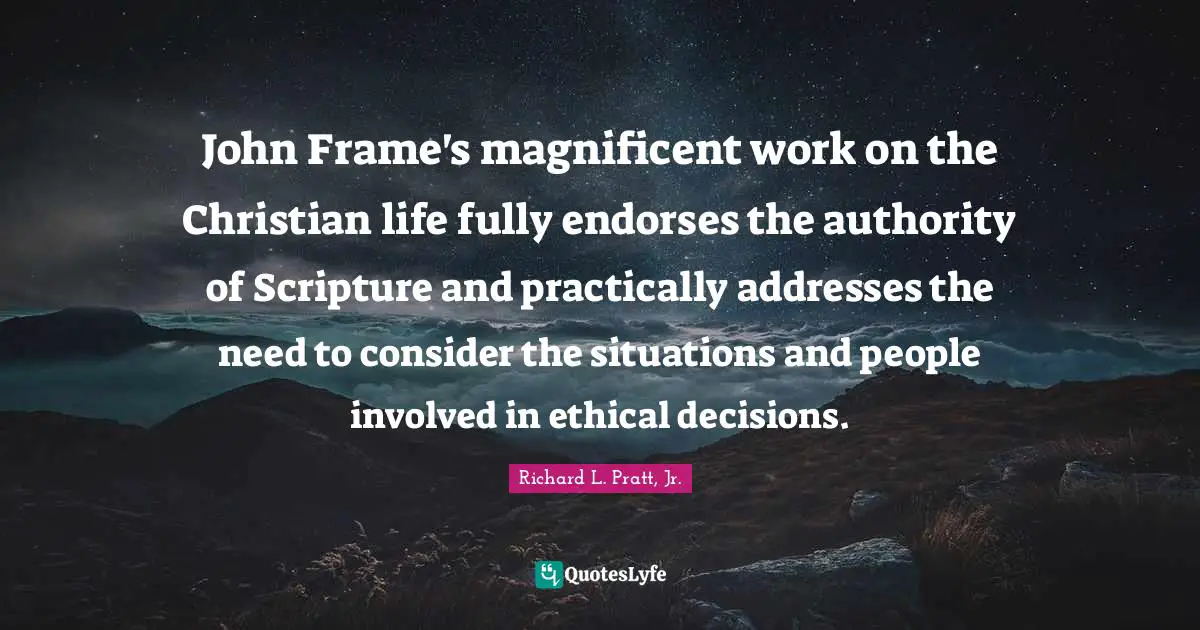 John Frame's magnificent work on the Christian life fully endorses the authority of Scripture and practically addresses the need to consider the situations and people involved in ethical decisions.