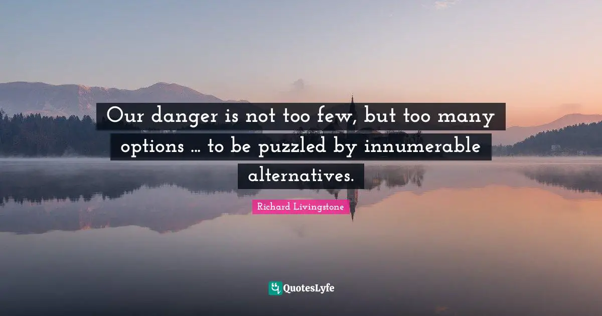 Our danger is not too few, but too many options ... to be puzzled by innumerable alternatives.