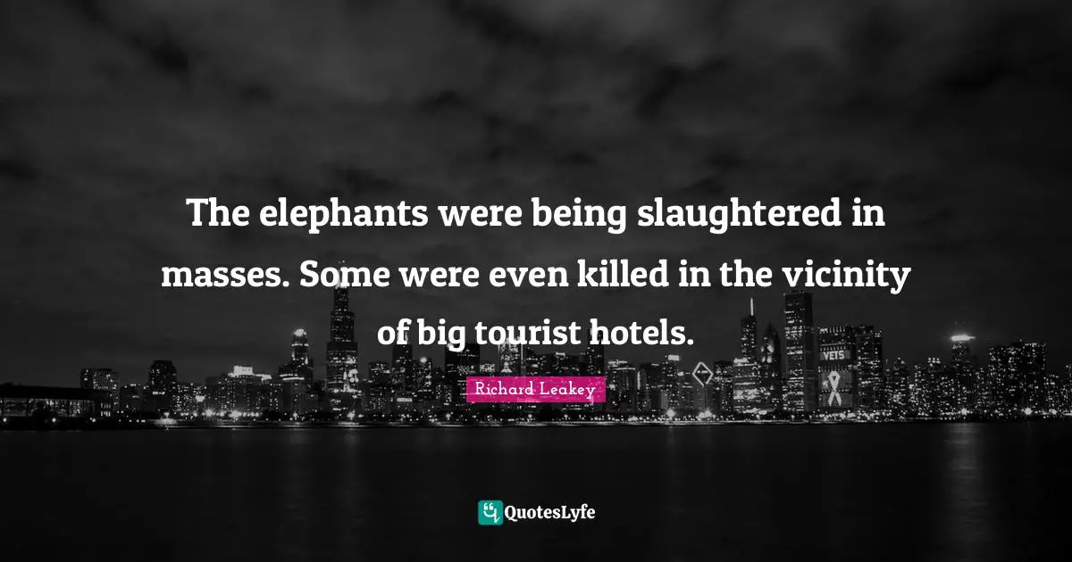 Vicinity Quotes: "The elephants were being slaughtered in masses. Some were even killed in the vicinity of big tourist hotels."