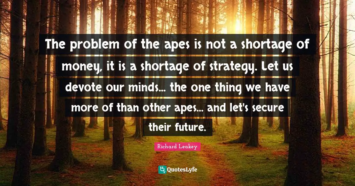 The problem of the apes is not a shortage of money, it is a shortage of strategy. Let us devote our minds... the one thing we have more of than other apes... and let's secure their future.
