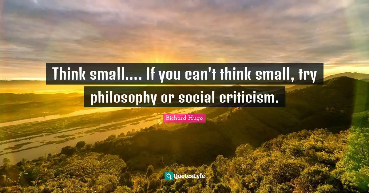 Think small.... If you can't think small, try philosophy or social criticism.