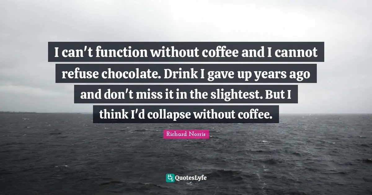 I can't function without coffee and I cannot refuse chocolate. Drink I gave up years ago and don't miss it in the slightest. But I think I'd collapse without coffee.