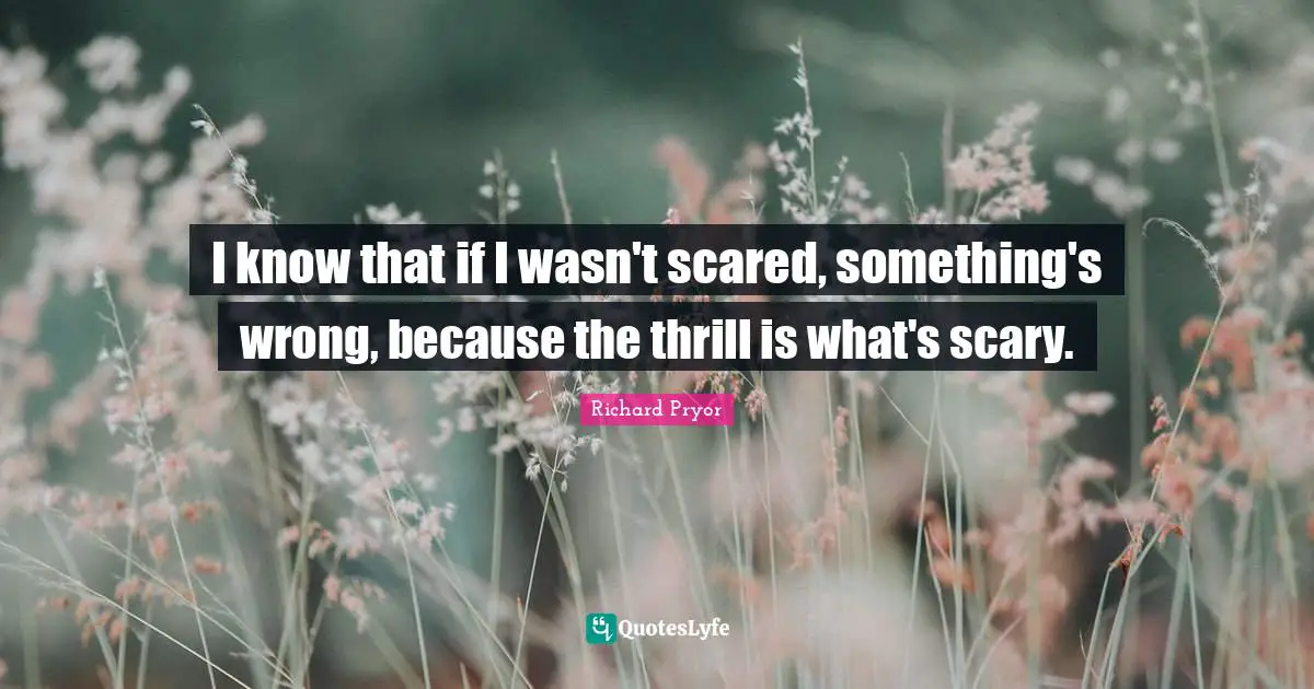 I know that if I wasn't scared, something's wrong, because the thrill is what's scary.