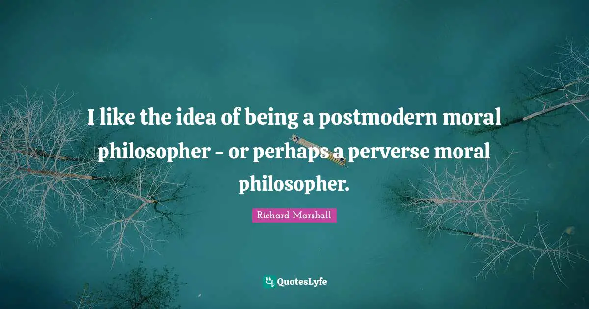 I like the idea of being a postmodern moral philosopher - or perhaps a perverse moral philosopher.