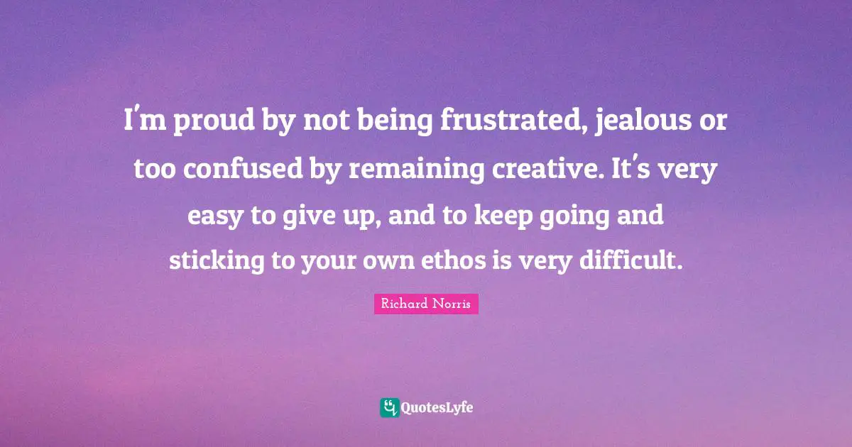 I'm proud by not being frustrated, jealous or too confused by remaining creative. It's very easy to give up, and to keep going and sticking to your own ethos is very difficult.