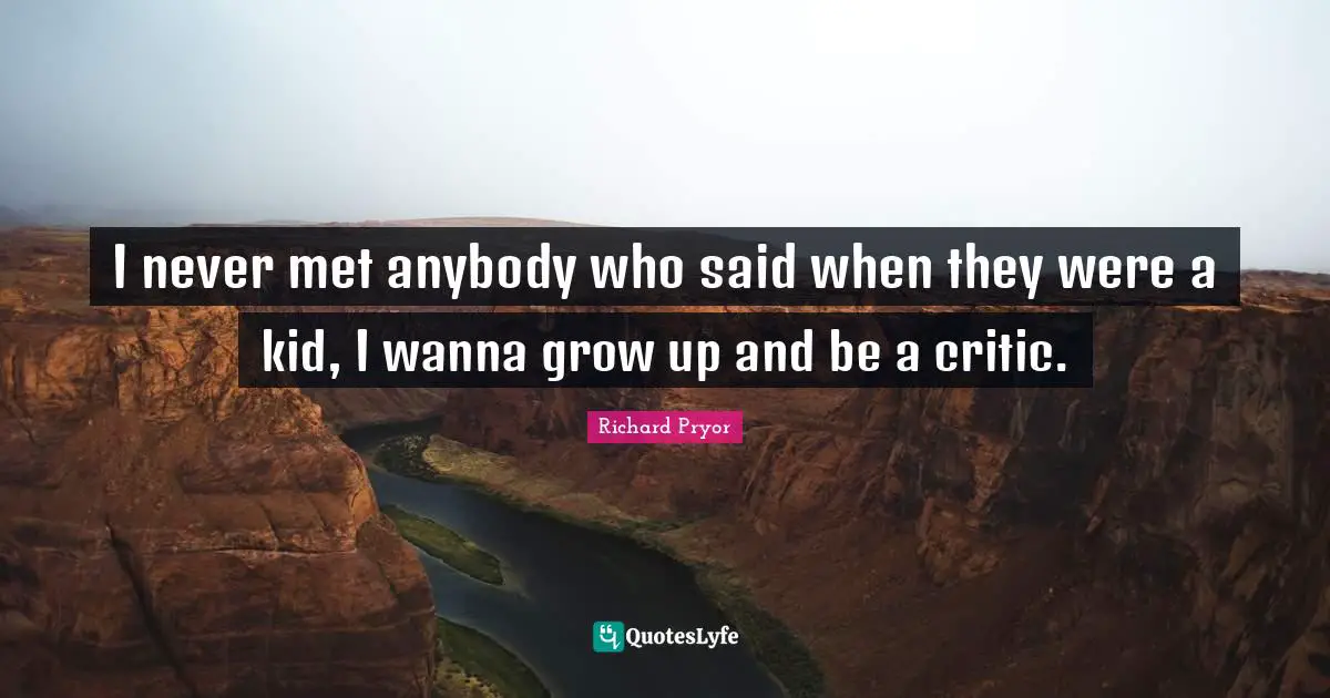 I never met anybody who said when they were a kid, I wanna grow up and be a critic.