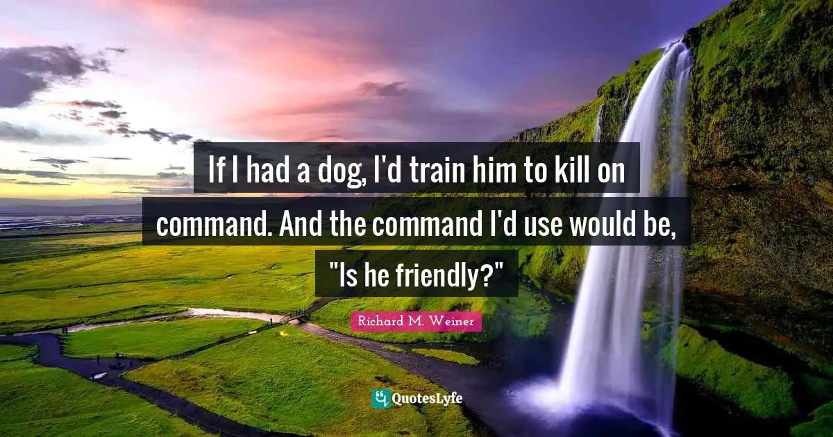 If I had a dog, I'd train him to kill on command. And the command I'd use would be, "Is he friendly?"