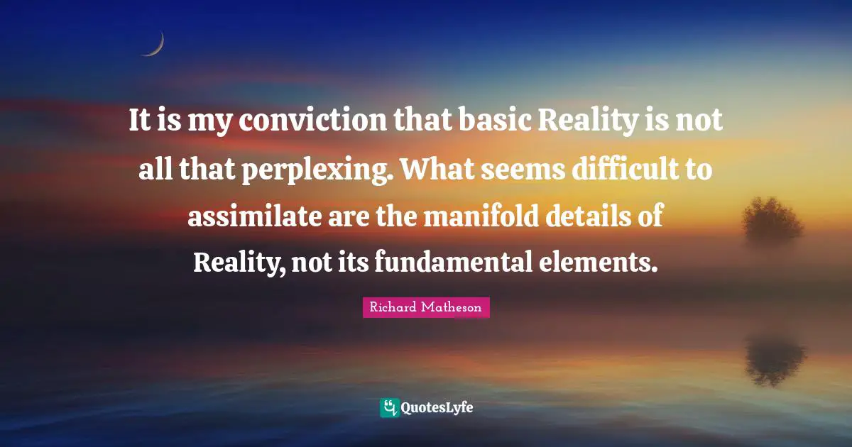 It is my conviction that basic Reality is not all that perplexing. What seems difficult to assimilate are the manifold details of Reality, not its fundamental elements.