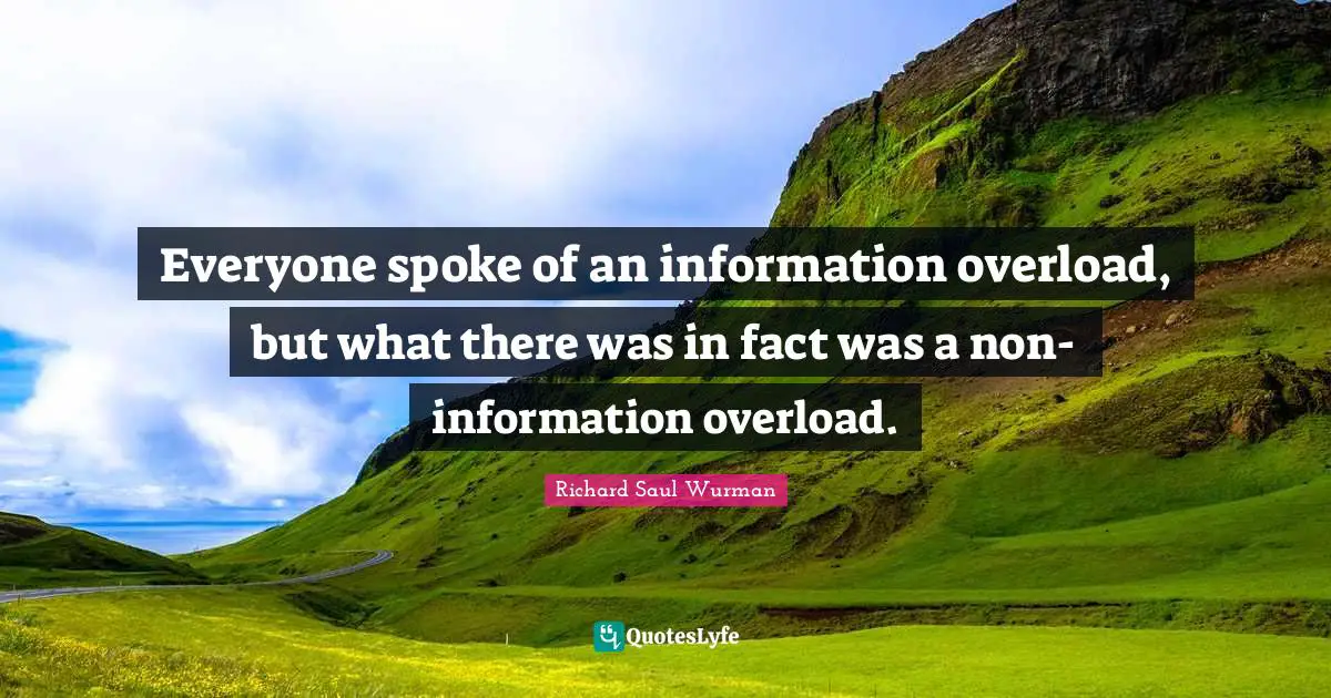 Overload Quotes: "Everyone spoke of an information overload, but what there was in fact was a non-information overload."