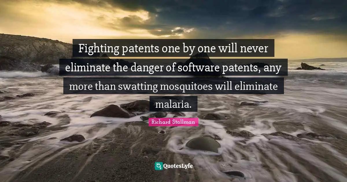 Mosquitoes Quotes: "Fighting patents one by one will never eliminate the danger of software patents, any more than swatting mosquitoes will eliminate malaria."