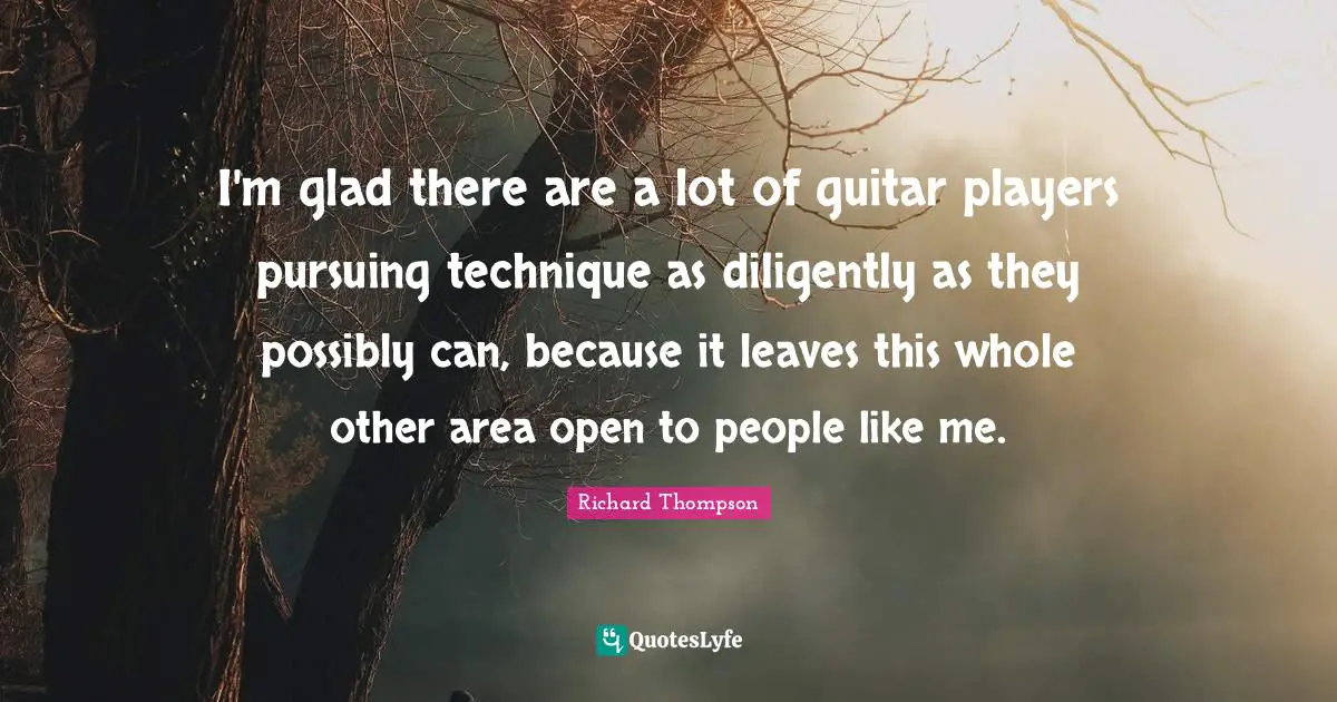 Like Me Quotes: "I'm glad there are a lot of guitar players pursuing technique as diligently as they possibly can, because it leaves this whole other area open to people like me."