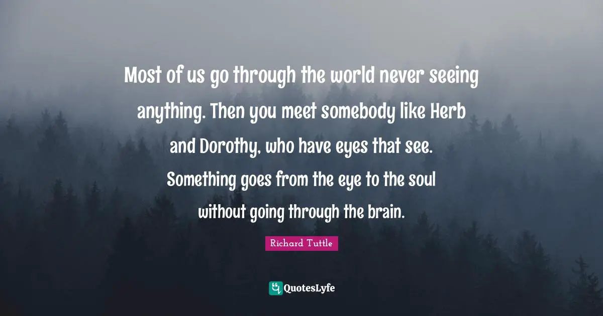 Most of us go through the world never seeing anything. Then you meet somebody like Herb and Dorothy, who have eyes that see. Something goes from the eye to the soul without going through the brain.