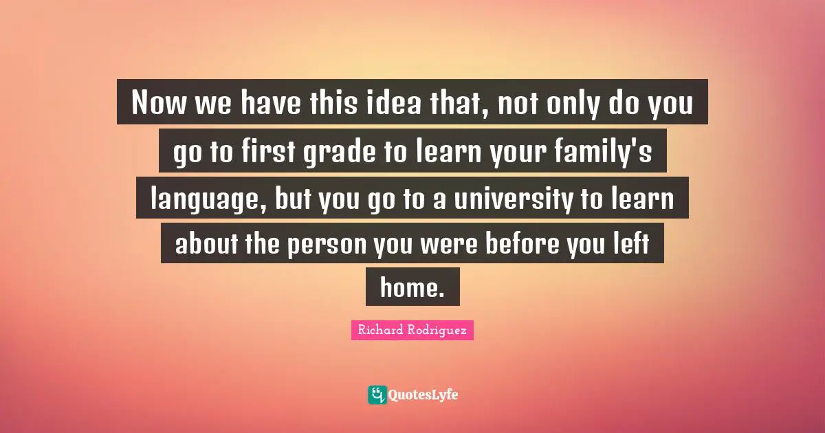 Now we have this idea that, not only do you go to first grade to learn your family's language, but you go to a university to learn about the person you were before you left home.