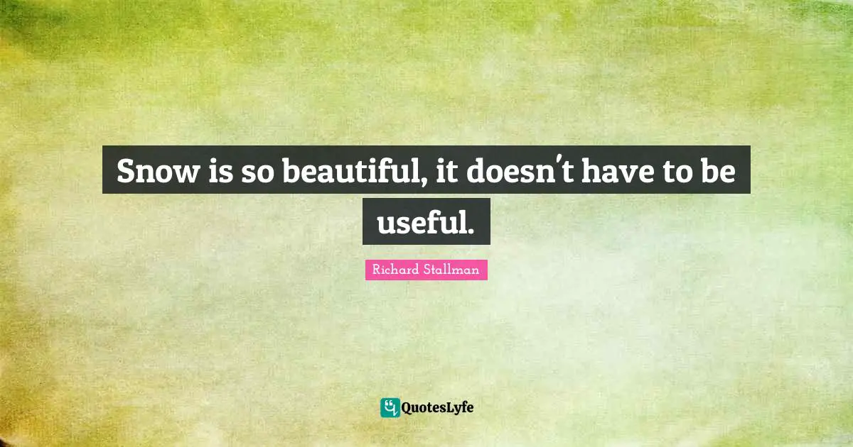 Snow is so beautiful, it doesn't have to be useful.