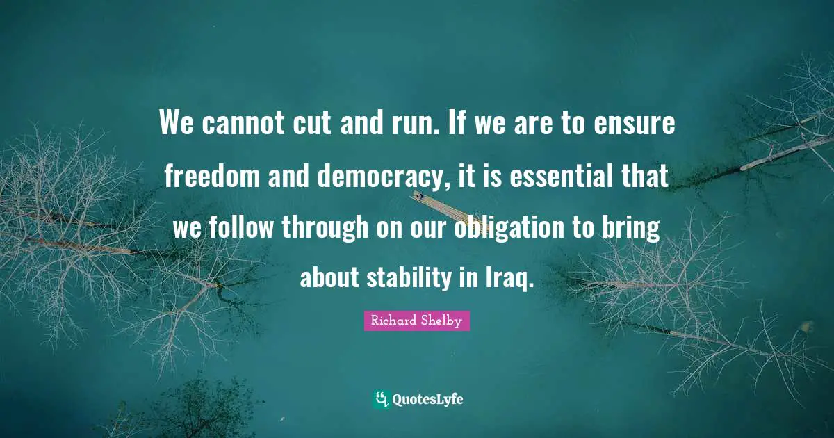 We cannot cut and run. If we are to ensure freedom and democracy, it is essential that we follow through on our obligation to bring about stability in Iraq.
