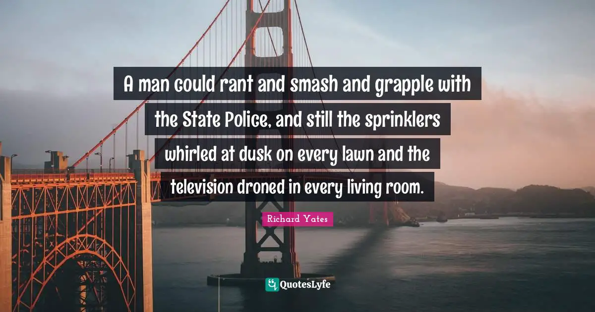 A man could rant and smash and grapple with the State Police, and still the sprinklers whirled at dusk on every lawn and the television droned in every living room.