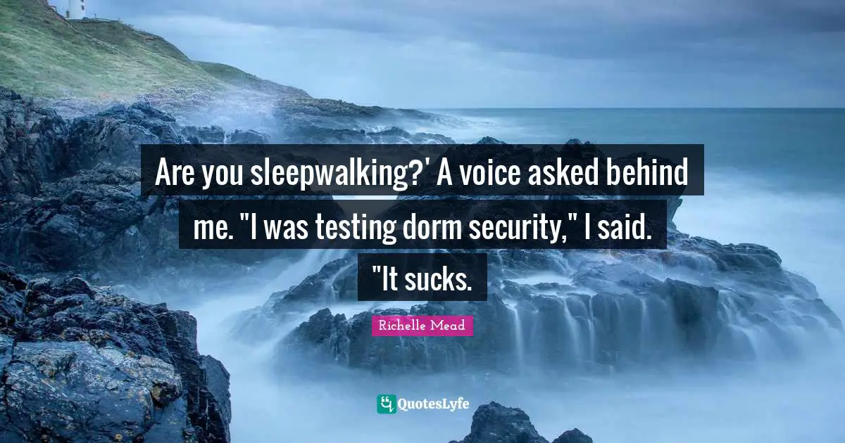 Are you sleepwalking?' A voice asked behind me. "I was testing dorm security," I said. "It sucks.