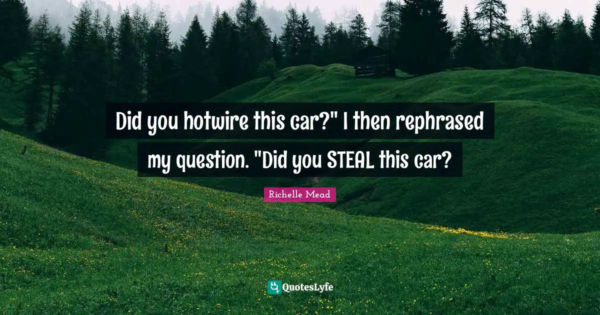 Did you hotwire this car?" I then rephrased my question. "Did you STEAL this car?