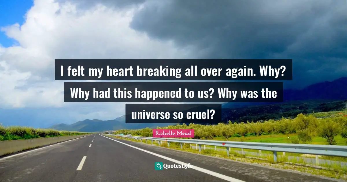 I felt my heart breaking all over again. Why? Why had this happened to us? Why was the universe so cruel?