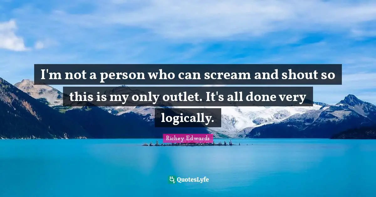 Outlets Quotes: "I'm not a person who can scream and shout so this is my only outlet. It's all done very logically."