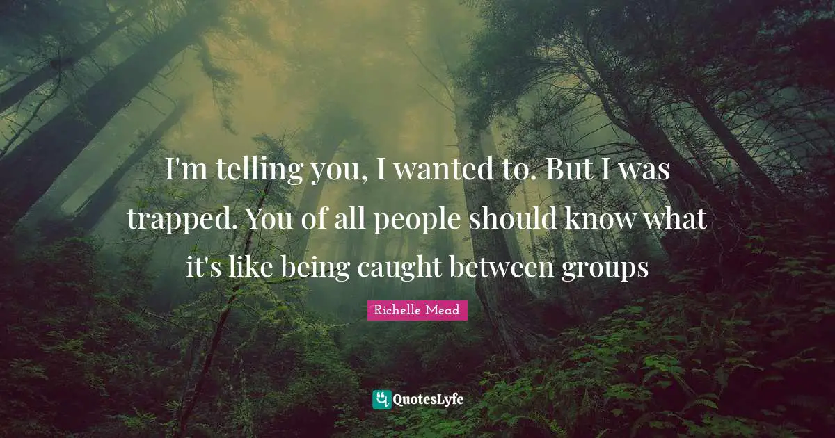 I'm telling you, I wanted to. But I was trapped. You of all people should know what it's like being caught between groups