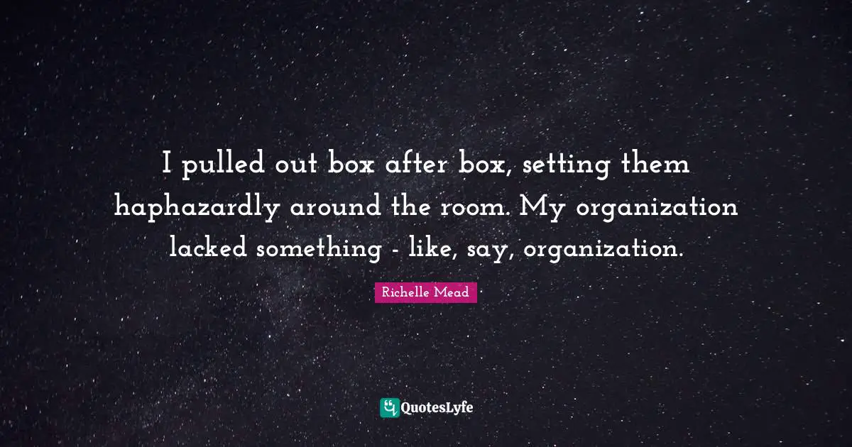 I pulled out box after box, setting them haphazardly around the room. My organization lacked something - like, say, organization.