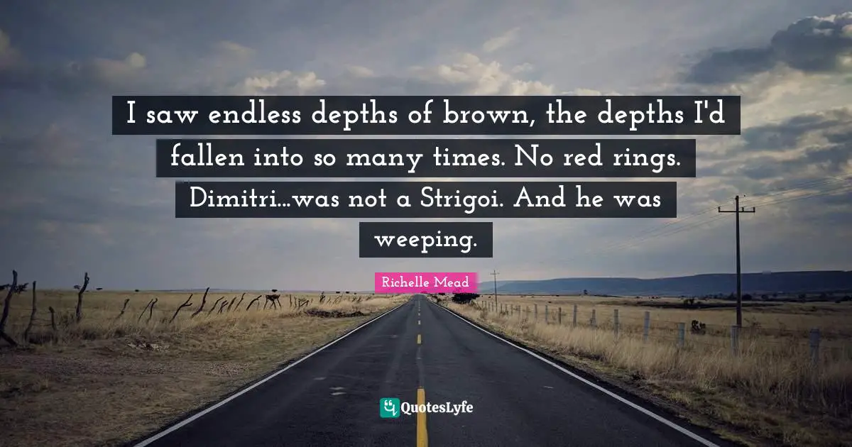 I saw endless depths of brown, the depths I'd fallen into so many times. No red rings. Dimitri...was not a Strigoi. And he was weeping.