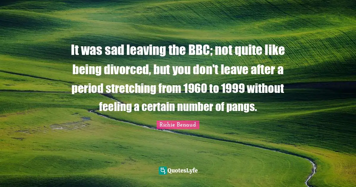 It was sad leaving the BBC; not quite like being divorced, but you don't leave after a period stretching from 1960 to 1999 without feeling a certain number of pangs.