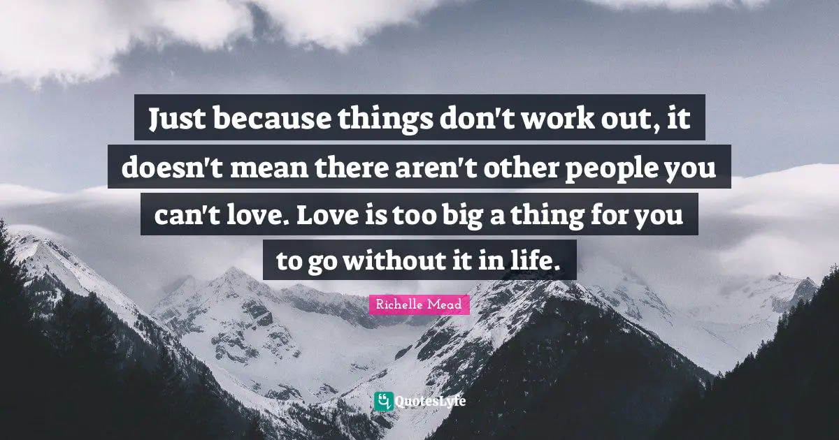 Just because things don't work out, it doesn't mean there aren't other people you can't love. Love is too big a thing for you to go without it in life.