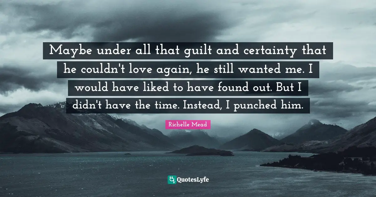 Maybe under all that guilt and certainty that he couldn't love again, he still wanted me. I would have liked to have found out. But I didn't have the time. Instead, I punched him.