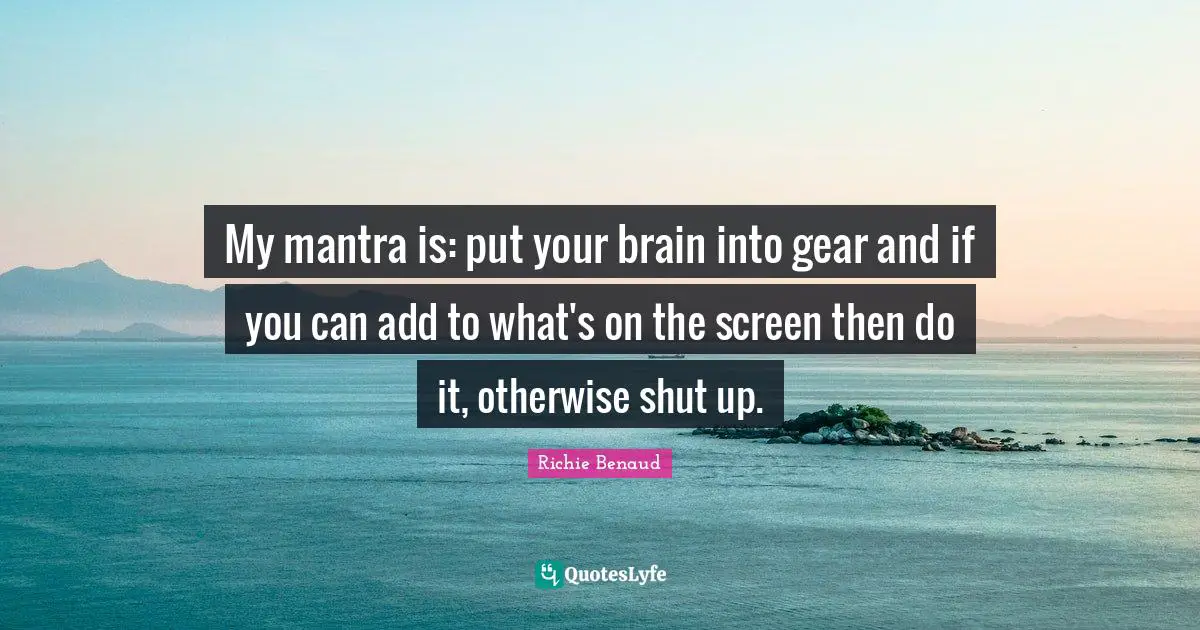 Gears Quotes: "My mantra is: put your brain into gear and if you can add to what's on the screen then do it, otherwise shut up."