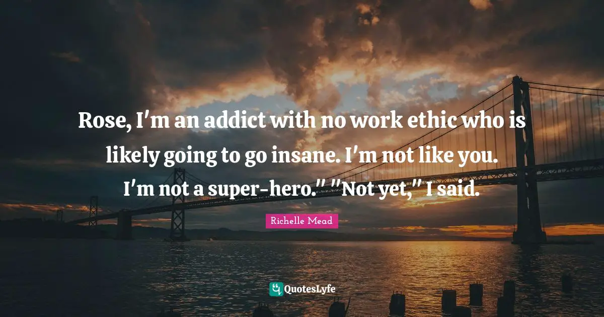 Rose, I'm an addict with no work ethic who is likely going to go insane. I'm not like you. I'm not a super-hero." "Not yet," I said.