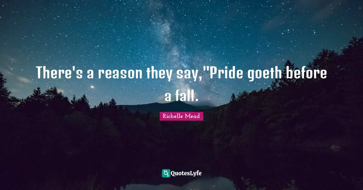Goeth Quotes: "There's a reason they say,"Pride goeth before a fall."