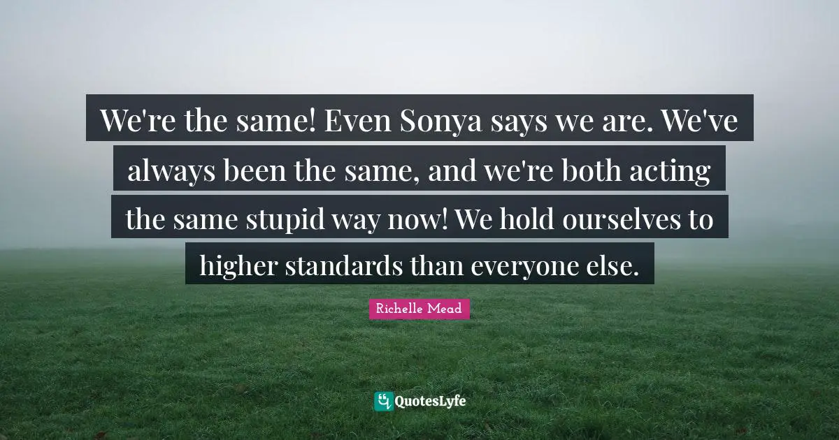 We're the same! Even Sonya says we are. We've always been the same, and we're both acting the same stupid way now! We hold ourselves to higher standards than everyone else.