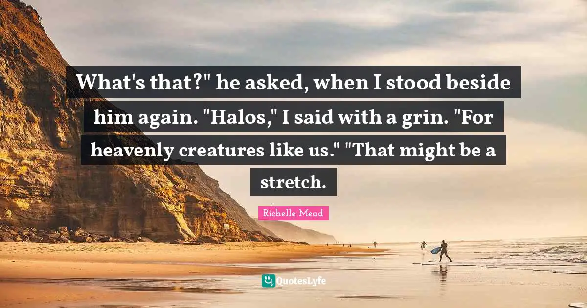 What's that?" he asked, when I stood beside him again. "Halos," I said with a grin. "For heavenly creatures like us." "That might be a stretch.