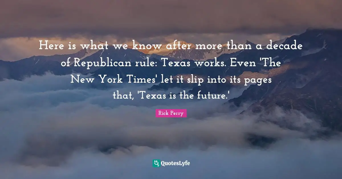 Here is what we know after more than a decade of Republican rule: Texas works. Even 'The New York Times' let it slip into its pages that, 'Texas is the future.'