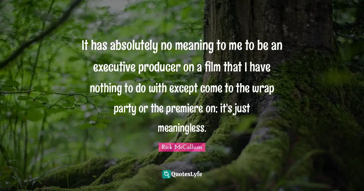 It has absolutely no meaning to me to be an executive producer on a film that I have nothing to do with except come to the wrap party or the premiere on; it's just meaningless.