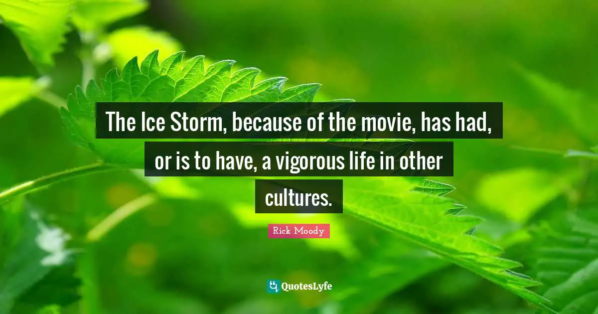 Rick Moody Quotes: "The Ice Storm, because of the movie, has had, or is to have, a vigorous life in other cultures."
